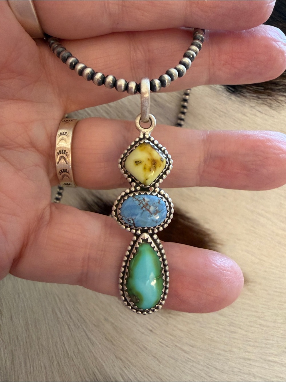❤️ Multistone Palomino Variscite Golden Hills Sonoran Gold Turquoise 925 Pendant